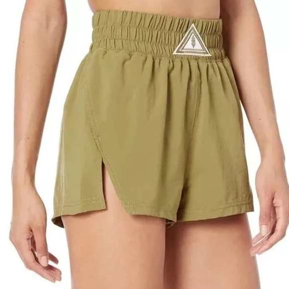 Free People Movement Next Round Shorts Large Pull-on Smocked Waist Workout Olive - Picture 2 of 8